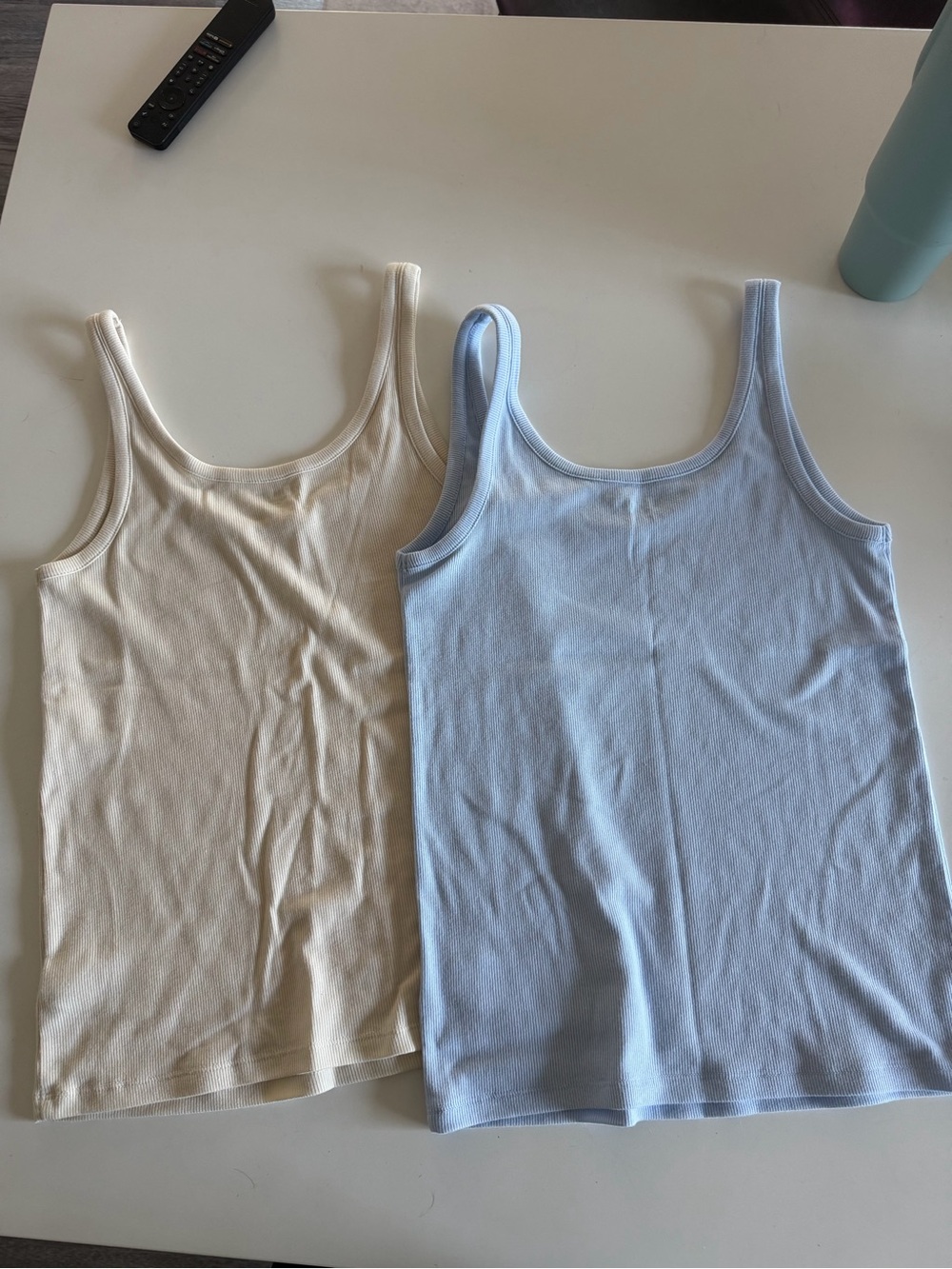 Old Navy Ribbed Tank Top - Cream & Light Blue